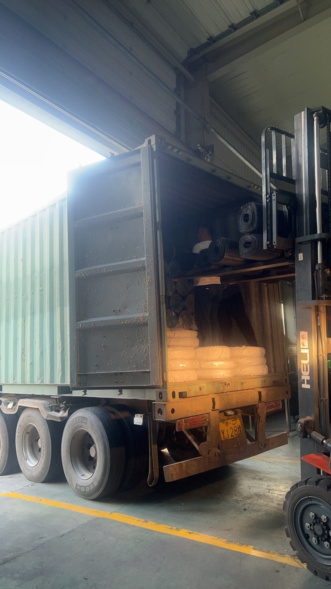 Galvanized wire mesh stacked for export packaging